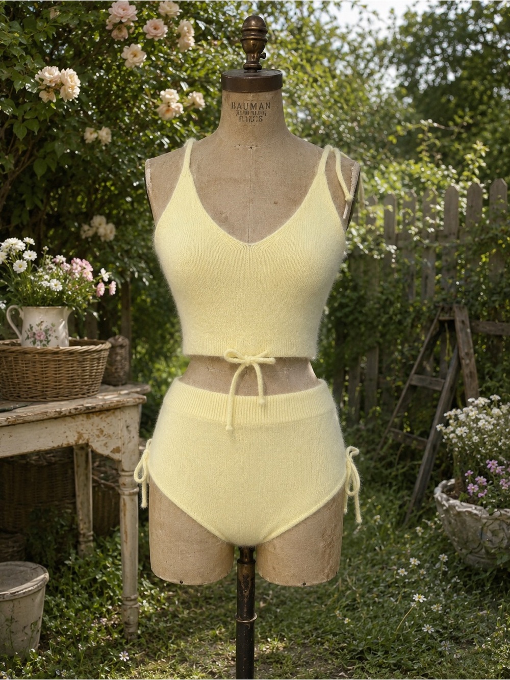 Beginning Boutique Fuzzy Yellow Two Piece Crop Top & Booty Shorts Set, Sz XS-S